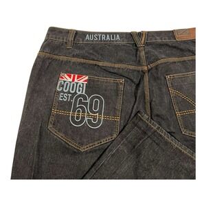 COOGI Relaxed Fit Jeans 46x34‎ Dark Blue Flag Embroidered Denim